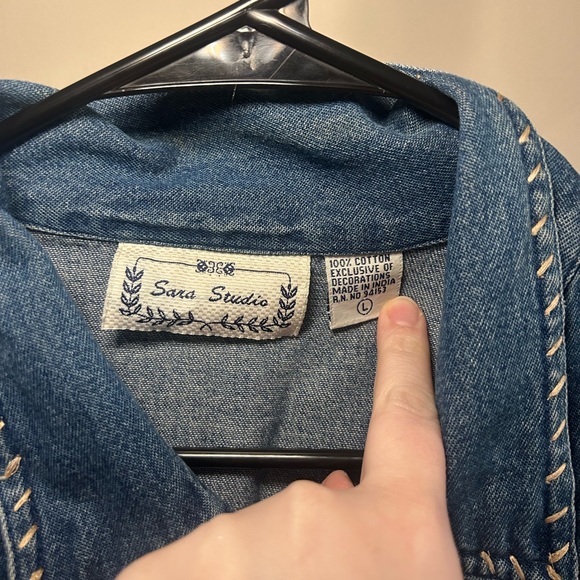 Sara Studio Vintage Denim Patchwork Jacket Large 100% Cotton Boho Grandmacore - Picture 4 of 9